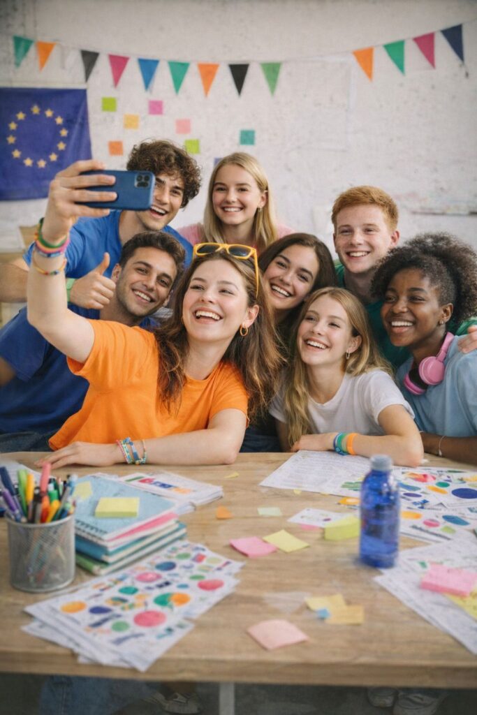 Młodzież podczas warsztatów edukacyjnych, wspólne zdjęcie.